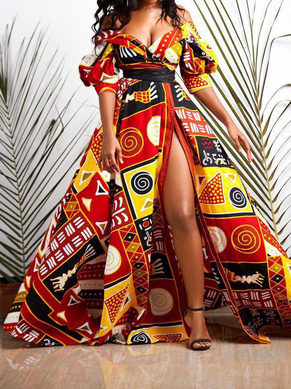 Multicolor Backless High Slit Dress