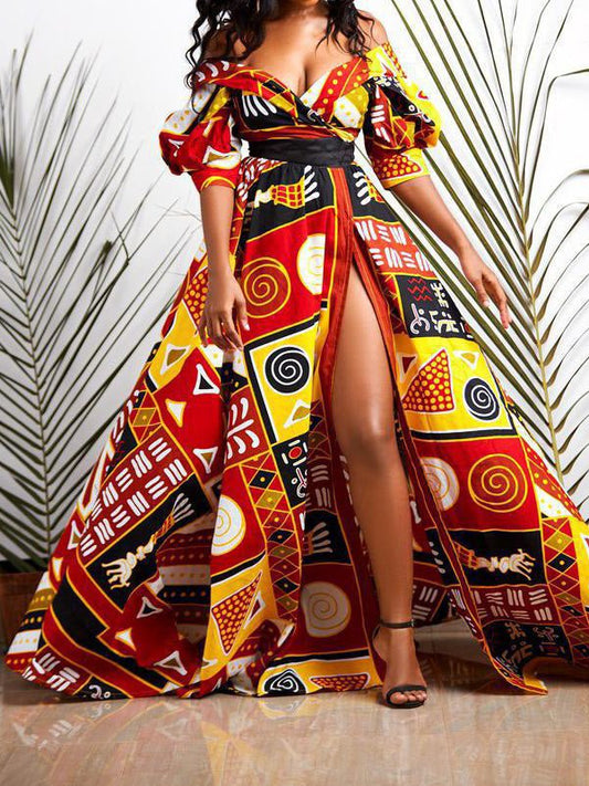 Multicolor Backless High Slit Dress