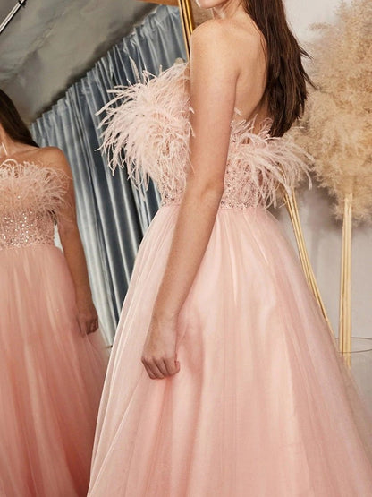 Feather Sequin Panel Mesh Dress