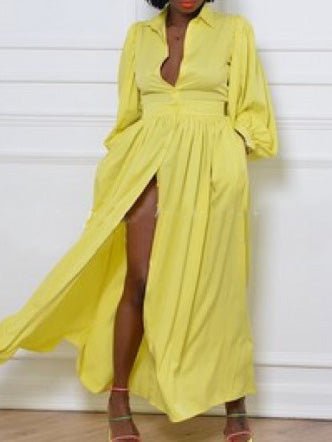 Solid Button Sleeve Shirt Dress