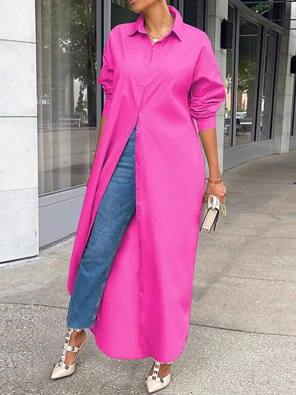 Long Sleeve Slit Shirt Dress