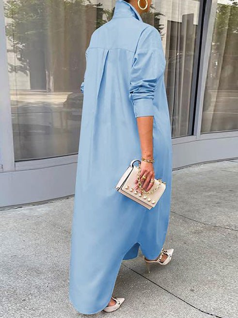 Long Sleeve Slit Shirt Dress