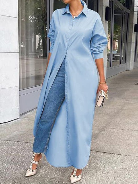 Long Sleeve Slit Shirt Dress