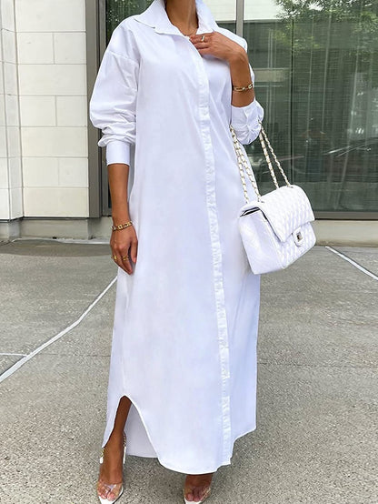 Long Sleeve Slit Shirt Dress