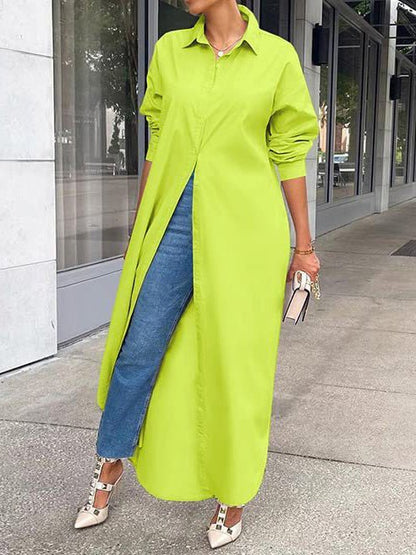 Long Sleeve Slit Shirt Dress
