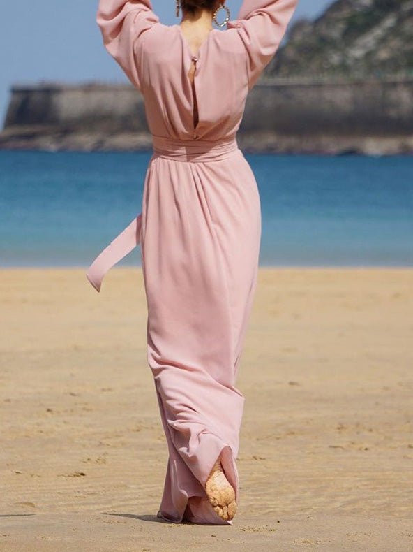 V-Neck Balloon Sleeve Dress