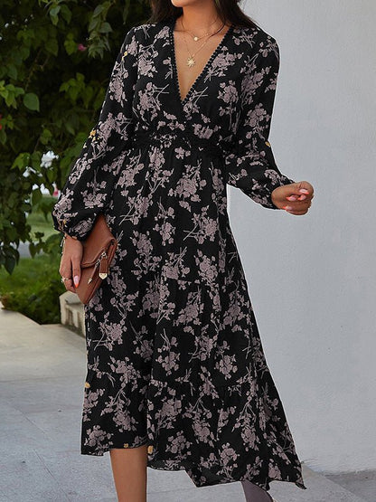 Vintage Print Long Sleeve Dress