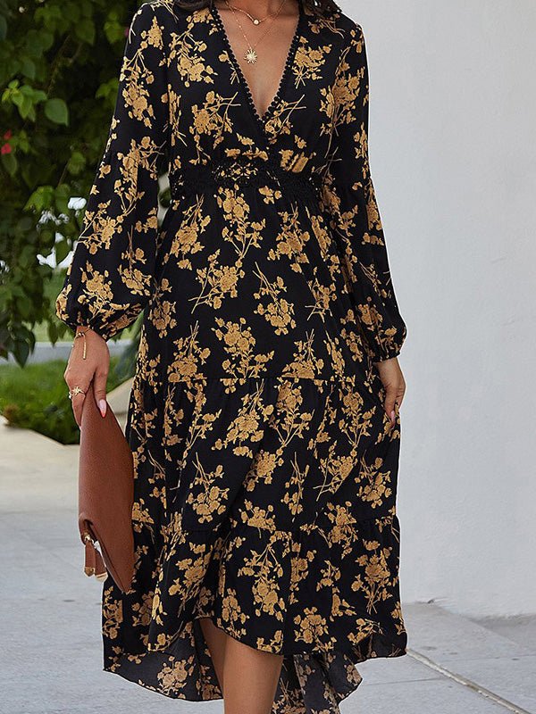 Vintage Print Long Sleeve Dress