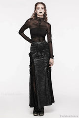 Women’s Gorgeous Textured Gothic Midi Party Club Decoration Sexy Lace Splicing Long Skirt BLACK / XS