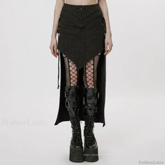 Women’s Gothic Style A-shaped Design Jacquard Dark Asymmetrical Personality Sexy Long Skirt BLACK / S