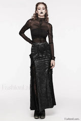 Women’s Long Gothic Sexy Textured Midi Party Club Lace Splicing Gorgeous Decoration Skirt BLACK / XS