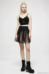 Women’s Mesh Panel Plaid High Waist Short College Style Stitched A-line Youth Girl Mini Skirt BLACK / S