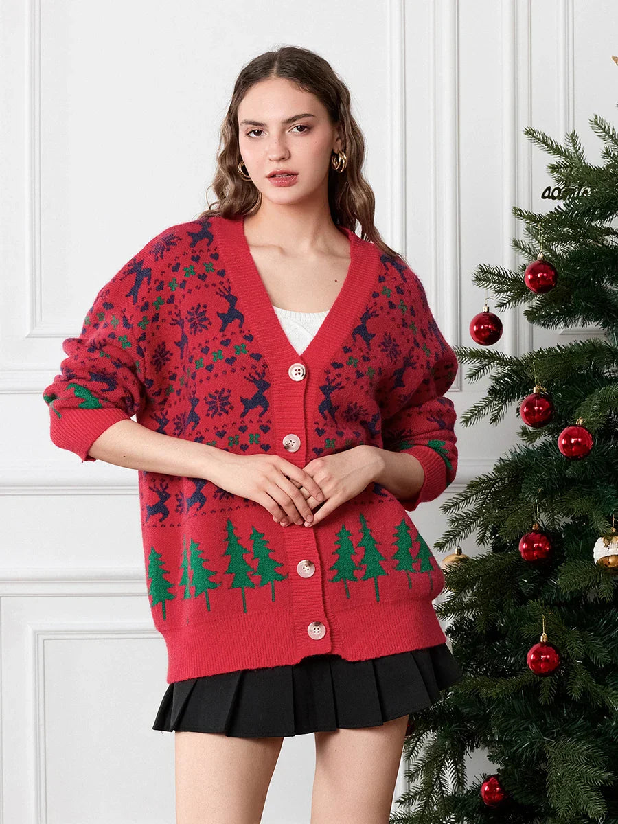 Classic Vintage Long Sleeve Button-Up Warm Cardigans Christmas Sweater Sweaters-L