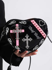 Y2K Cross Pattern Colorful Trendy Mini PU Punk Coffin Gothic Shape Bag Black
