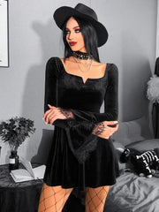 Y2K Harajuku High Waist A Line Punk Grunge Vintage Flare Sleeve Velvet Lolita Dress