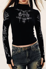 Y2K High Neck T-Shirt Black / S