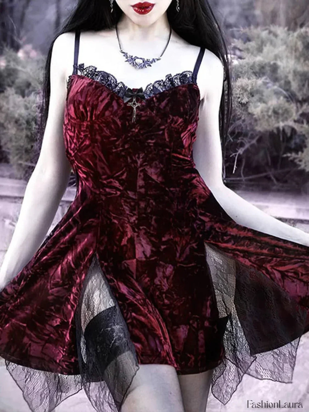 Y2K Lolita Grunge Waist Slit Partywear Dark High Emo Clubwear Velvet Mini Mesh Vintage Aesthetic Gothic Sexy Dress