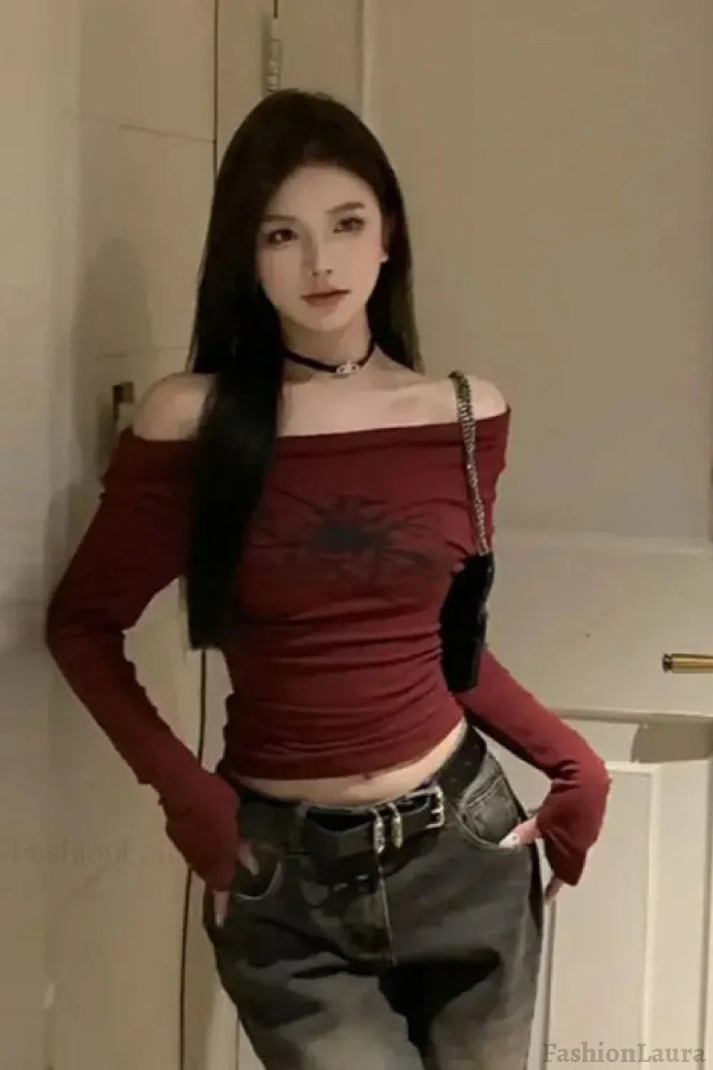 Y2K Off Shoulder Gothic T-Shirt