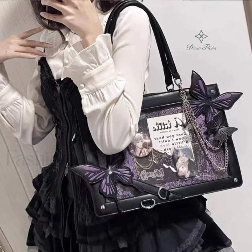 Y2K Transparent Spider Labyrinth Butterfly Letter Gothic Chain Web Bag