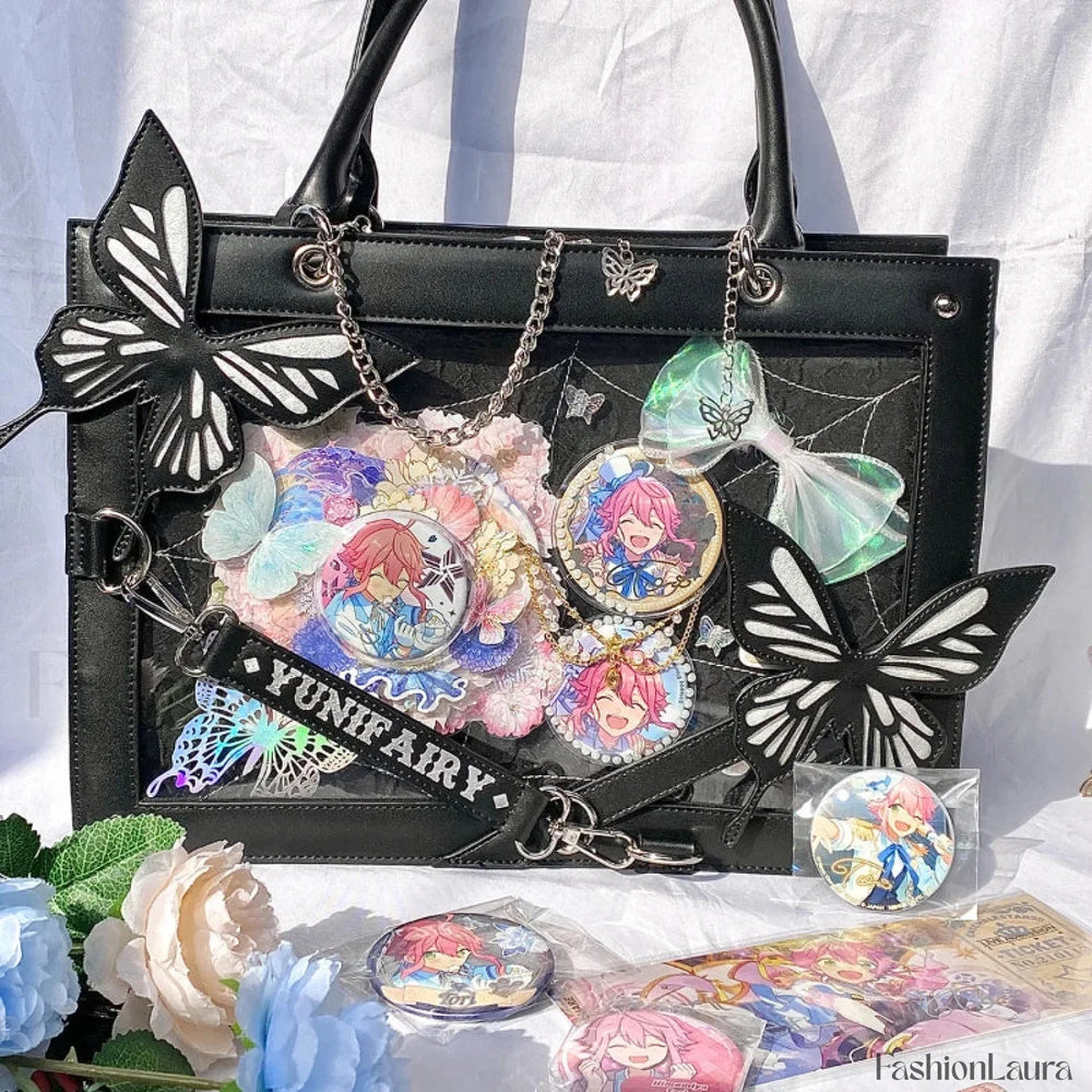Y2K Transparent Spider Labyrinth Butterfly Letter Gothic Chain Web Bag
