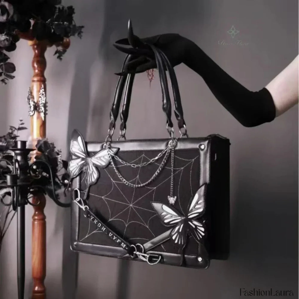 Y2K Transparent Spider Labyrinth Butterfly Letter Gothic Chain Web Bag