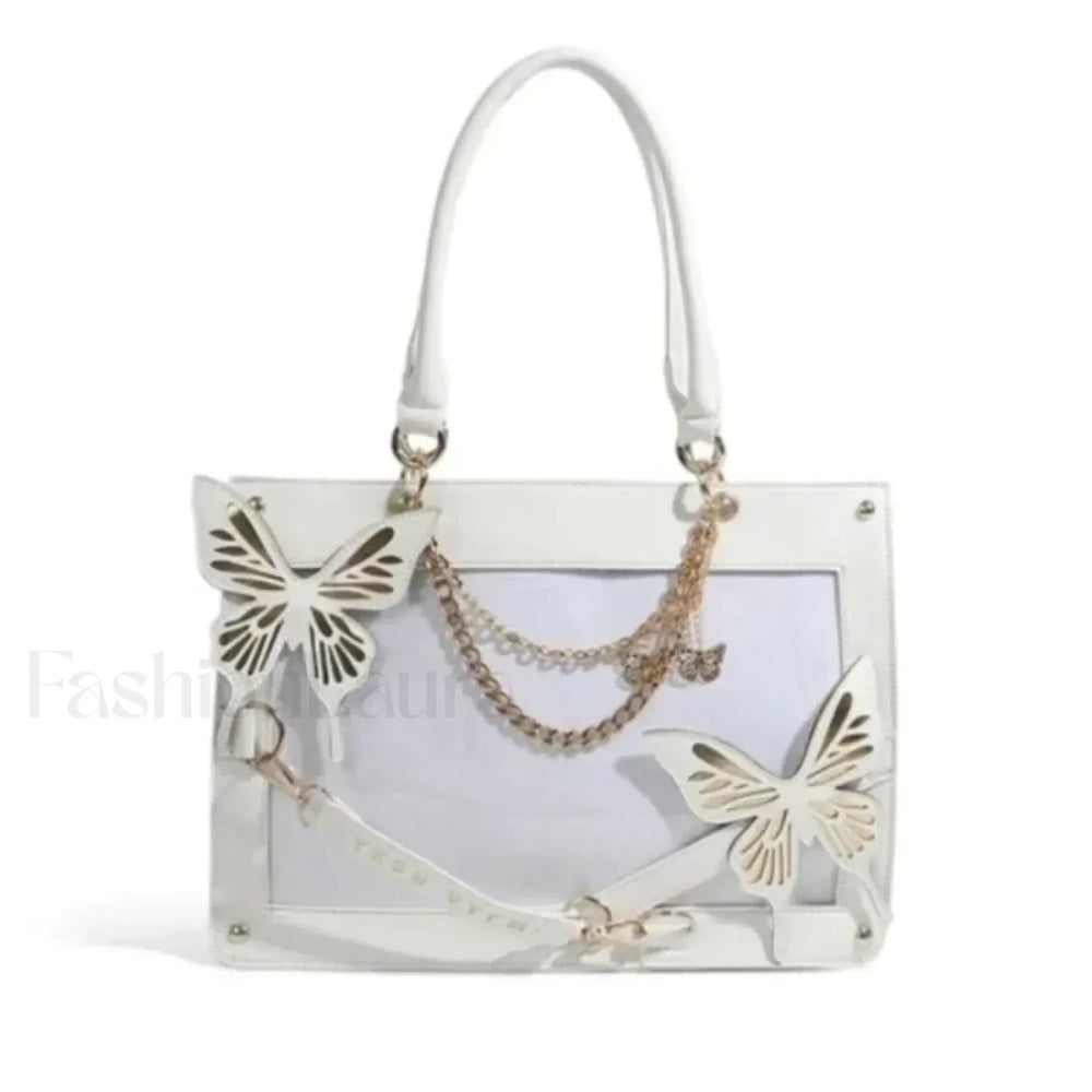 Y2K Transparent Spider Labyrinth Butterfly Letter Gothic Chain Web Bag White Gold / 35x25x10.5cm