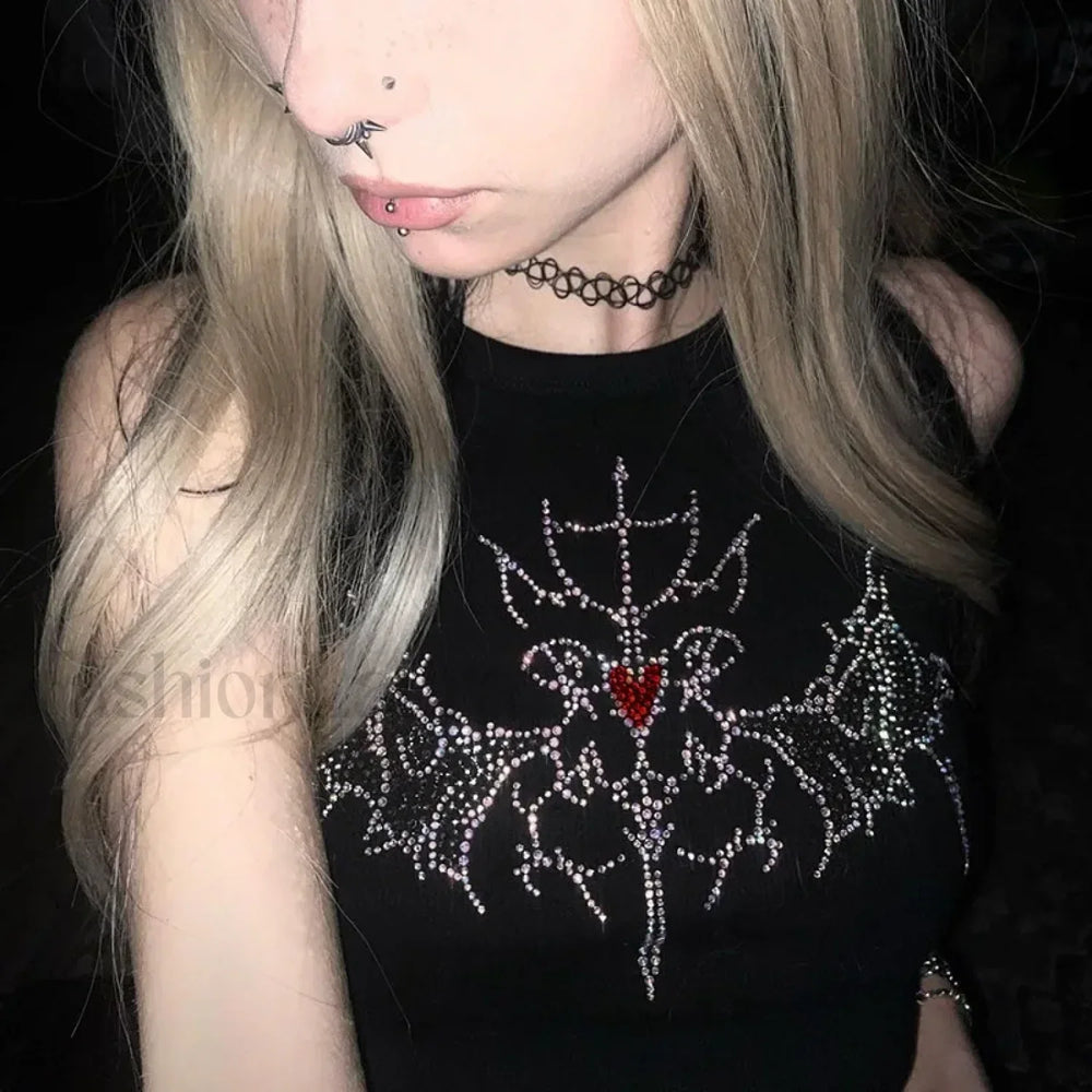 Y2K Vintage Fairy Rhinestone Graphic Crop Top