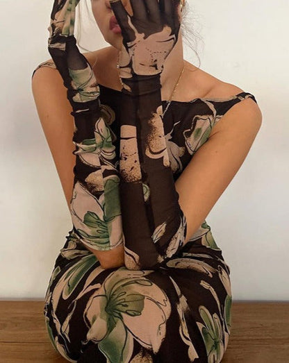 Orville Jungle Backless Dress with Gloves