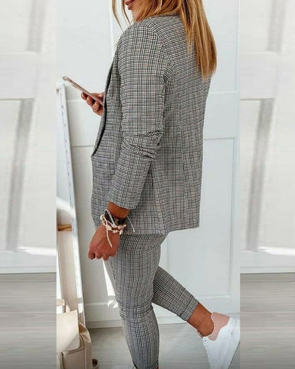 Plaid Comfortable Casual Women's Suit