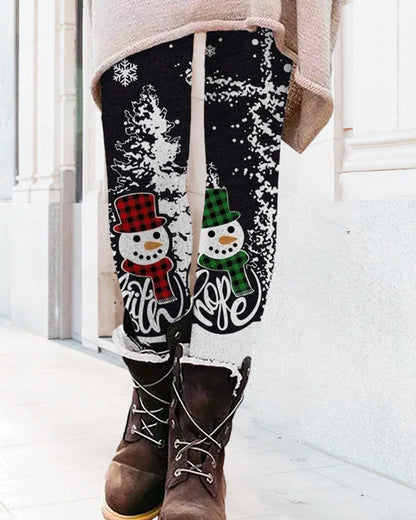 Christmas snowman print leggings