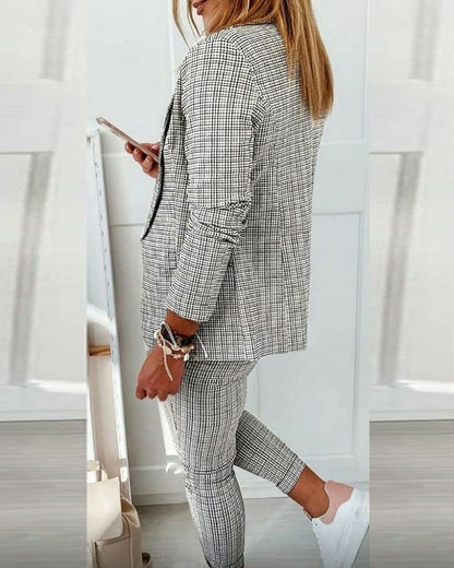 Plaid Comfortable Casual Women's Suit