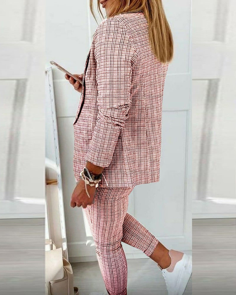 Plaid Comfortable Casual Women's Suit