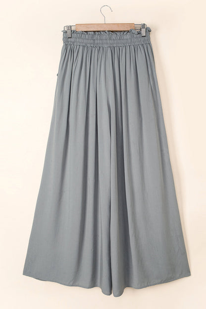 Gray Drawstring Smocked High Waist Wide Leg Pants