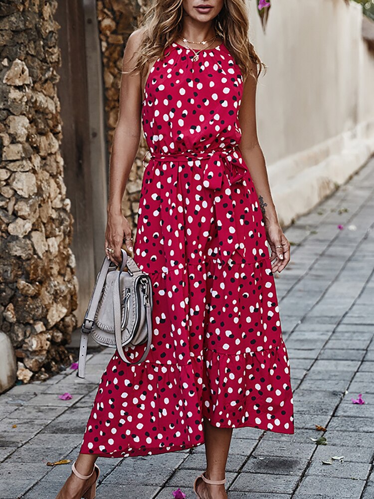 Priscilla Summer Polka-Dot Long Dress