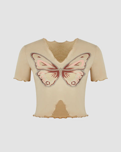 Cropped Retro Butterfly T-shirt