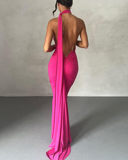 Meriya Swan Backless Maxi Dress