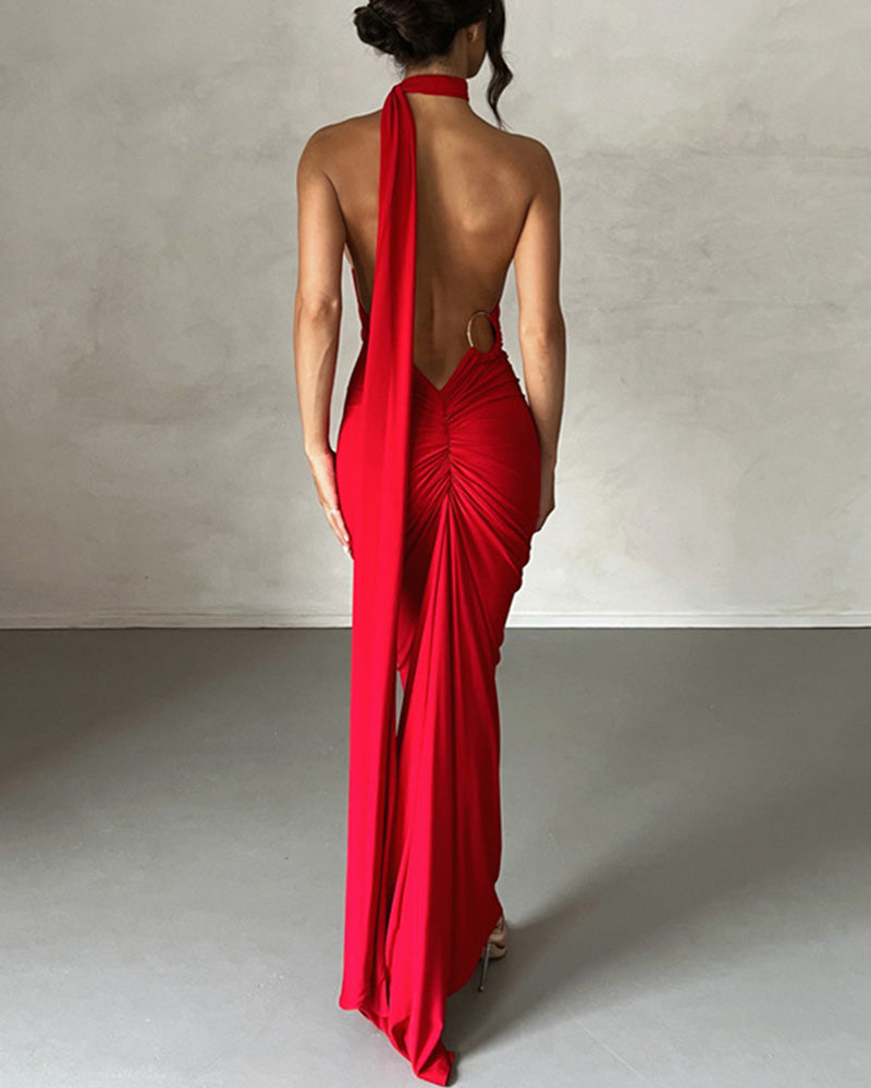 Meriya Swan Backless Maxi Dress