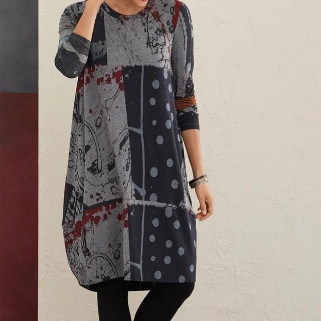 Abstract Print Vintage Dress Dark Gray best Best Sellings casual dresses clothes Plus Size Sale short dresses Topseller