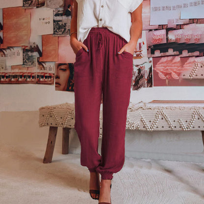 Solid Colour Casual Pants Wine Red best Best Sellings bottoms clothes pants Sale Topseller