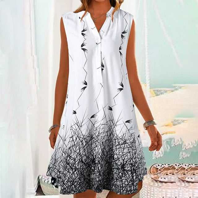 Casual Sleeveless Printed Dress White best Best Sellings casual dresses clothes Plus Size Sale short dresses Topseller