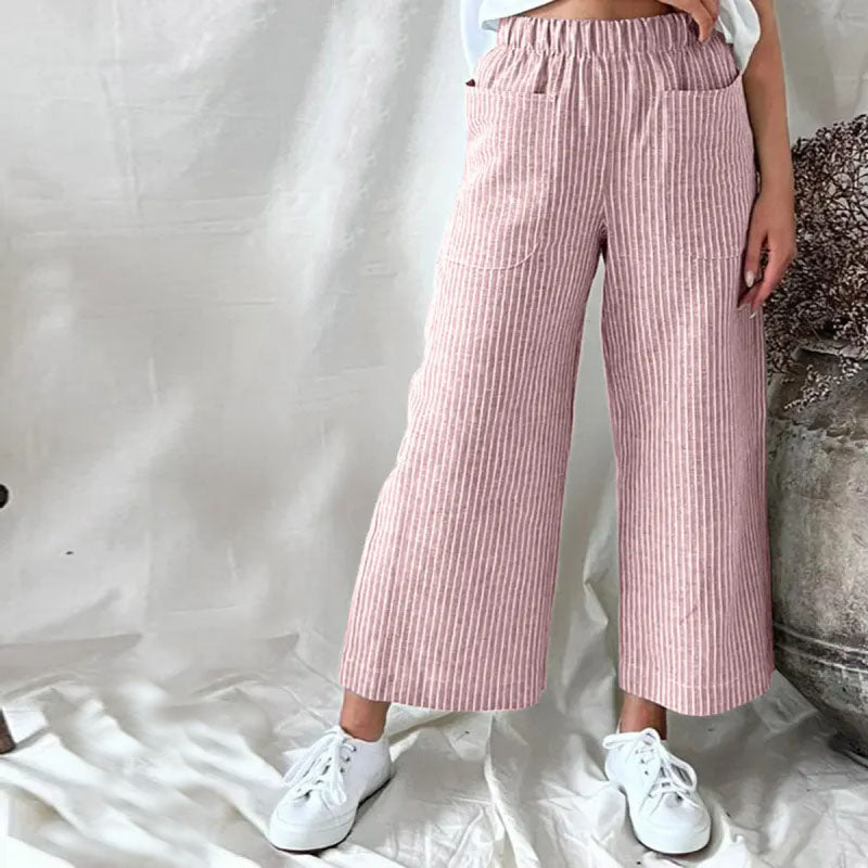 【Cotton And Linen】Casual Striped Trousers Red best Best Sellings bottoms clothes Cotton And Linen pants Sale Topseller