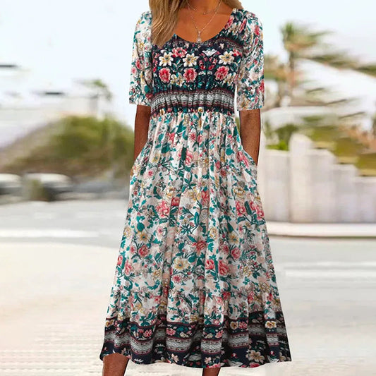 Vintage Floral Pleated Dress Multicolor best Best Sellings casual dresses clothes Plus Size Sale short dresses Topseller