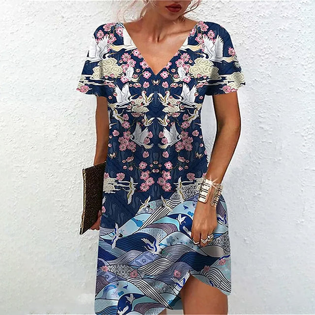 Vintage Casual Printed Dress Dark Blue best Best Sellings casual dresses clothes Plus Size Sale short dresses Topseller