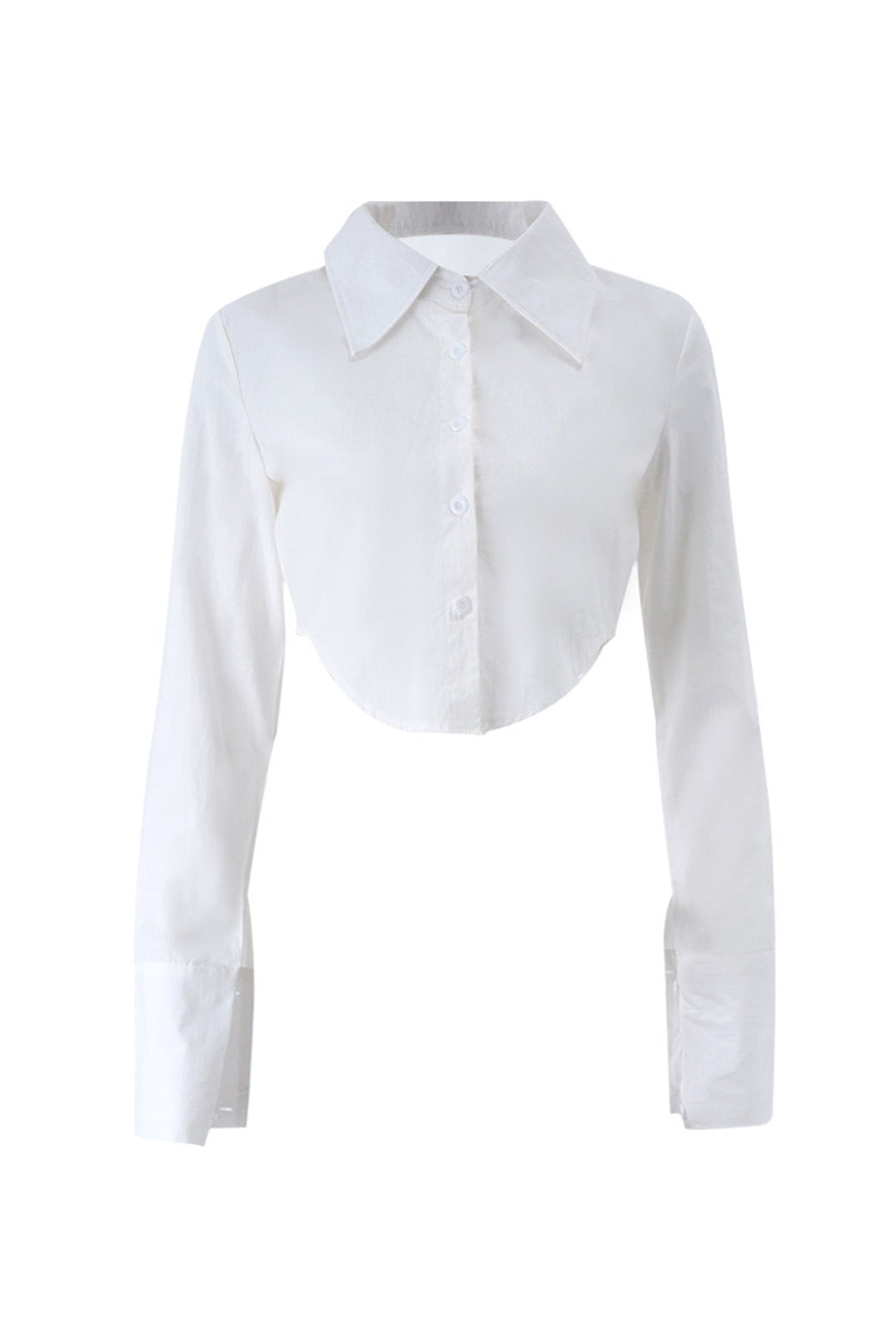 White Lapel Long Sleeve Button-Up Cropped Blouse