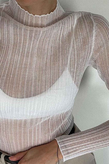 Mock Neck Sheer Mesh Top