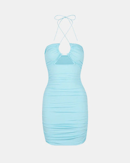 Clam Ruched Bodycon Halter Dress