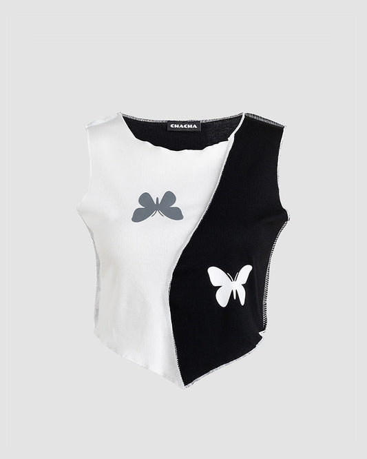 Yin Yang Butterfly Crop Top