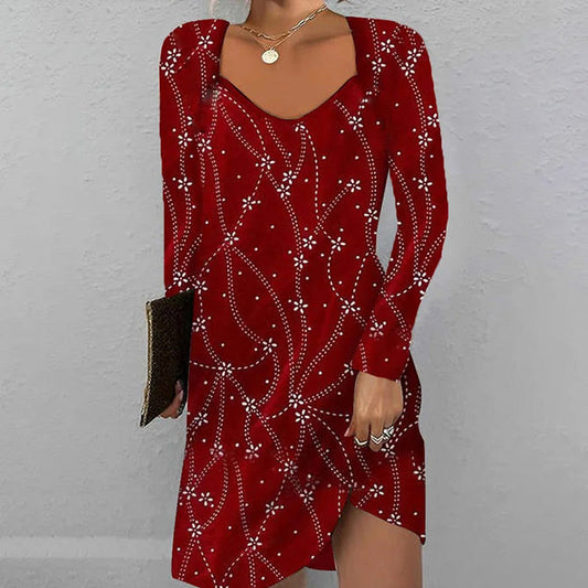 Elegant Floral Print Dress Red best Best Sellings casual dresses clothes Plus Size Sale short dresses Topseller