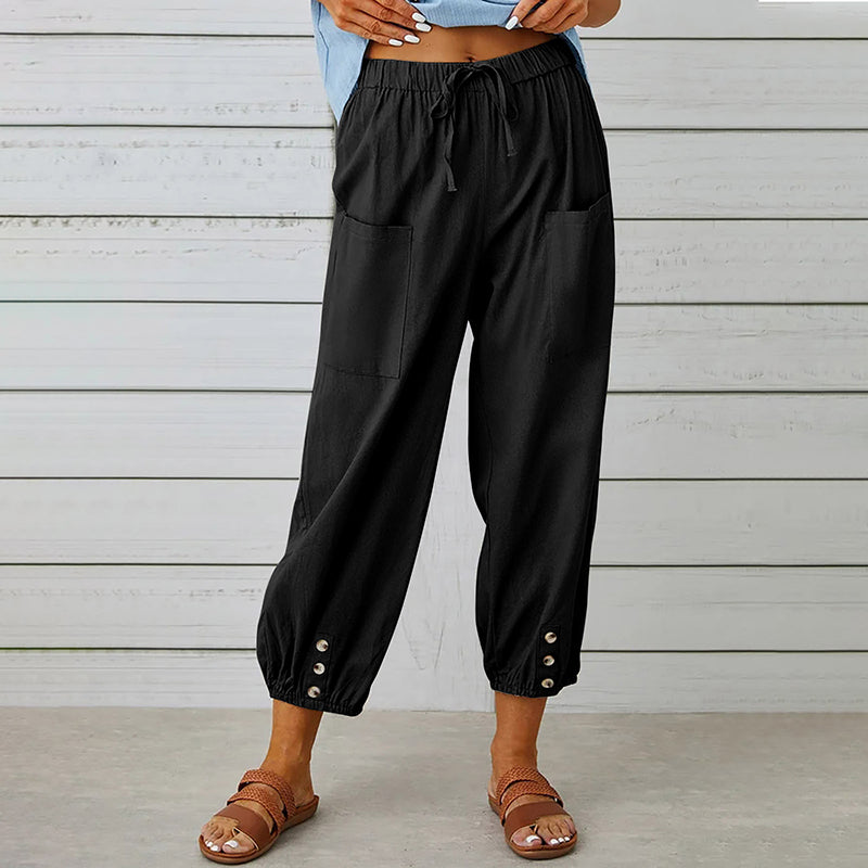 【Cotton And Linen】Casual Comfortable Trousers Black best Best Sellings bottoms clothes Cotton And Linen pants Sale Topseller