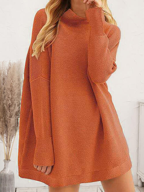 Round Neck Long Sleeve Sweater Dress Terracotta casual dresses clothes D&C dresses long sleeve dresses Ship From Overseas short dresses